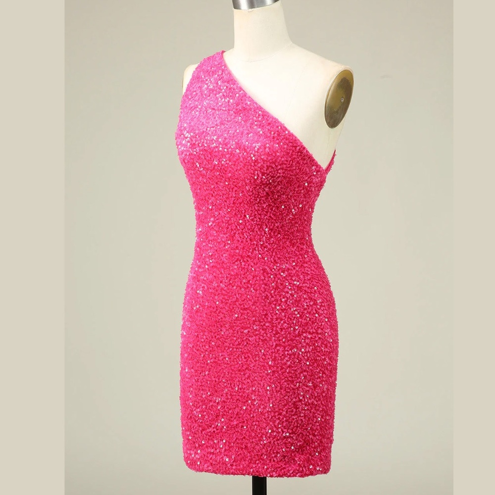 Berlinnova Sequin Bodycon Dress  PINK NWT One Shoulder Size 10